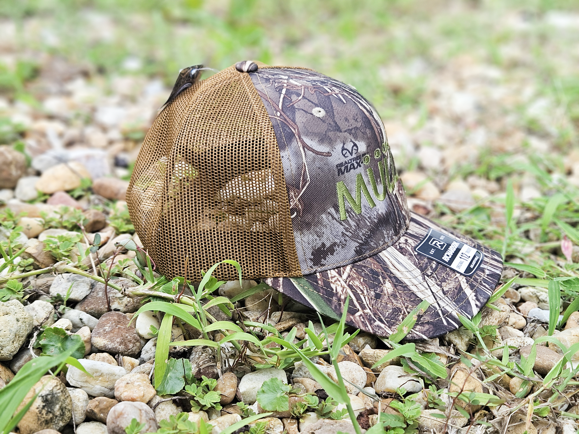 *CAP* CAMO Muller Chokes Hunting Cap. Front: REALTREE MAX-7 Camo, Back: Brown/Buck Trucker Mesh