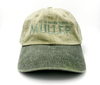 *CAP* Khaki & Green Muller Chokes Shotgunning Cap. Front: Sage Green Logo, Back: Buckle Detail
